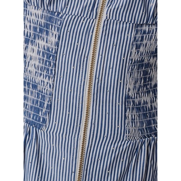 Anthropologie The Tommie Cap-Sleeve Smocked Front-Zip Shirt Dress Shine Sz S - Picture 2 of 11